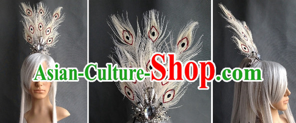 Ancient Chinese Style White Peacock Hair Accessories
