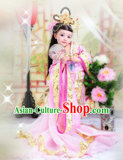 Ancient Chinese Kids Princess Clothes and Headwear Complete Set