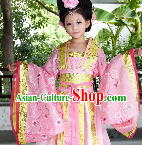 Ancient Chinese Kids Princess Dresses and Headwear Complete Set