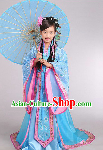 Ancient Chinese Kids Princess Outfits and Headwear Complete Set