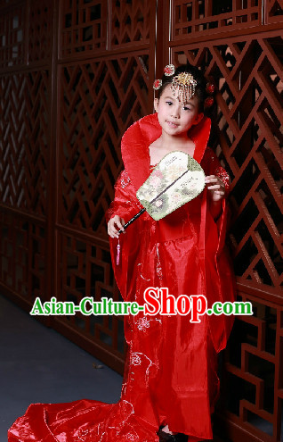 High Collar Chinese Traditional Red Princess Costumes for Kids