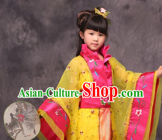 Yellow Long Trail Ancient Chinese Princess Costumes for Kids