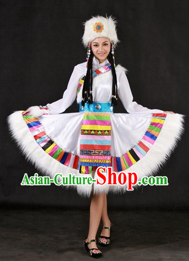 The Chinese Tibetan Ethnic Minority Clothing and Headwear Complete Set