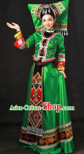 Top Zhuang Ethnic Minority Clothes and Hat Complete Set