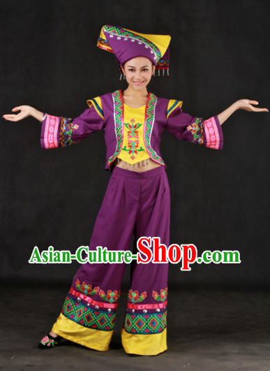 Zhuang People Clothes and Headwear Full Set