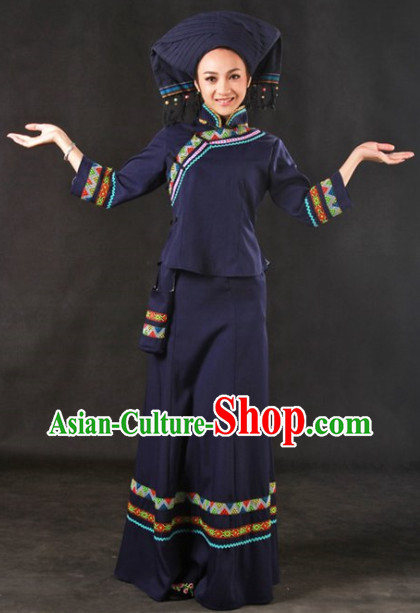 Traditional Chinese Zhuang Dance Costumes Outfit