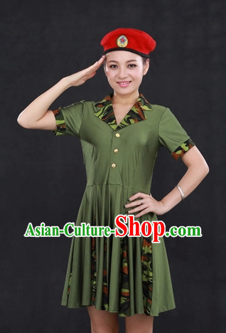 Female Solider Modern Dance Costumes and Hat for Girls