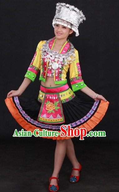 Hani Ethnic Traditional Dresses and Silver Hat Complete Set for Women