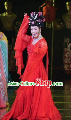 Red Chinese Classical Dance Costumes and Hair Accessories Complete Set