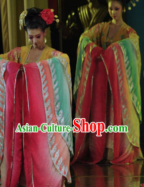 Wide Sleeves Chinese Classical Dance Costumes and Hair Accessories Complete Set