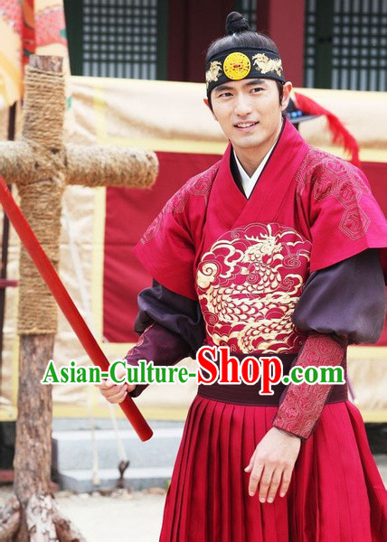 Ancient Korean Imperial Prince Dragon Embroidery Costumes and Headwear Complete Set