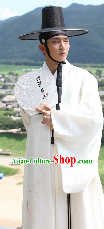 Korean Traditional White Dresses and Hat for Men
