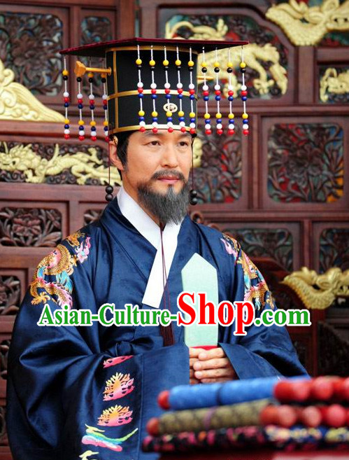 Traditional Korean Historical Emperor Costumes and Hat
