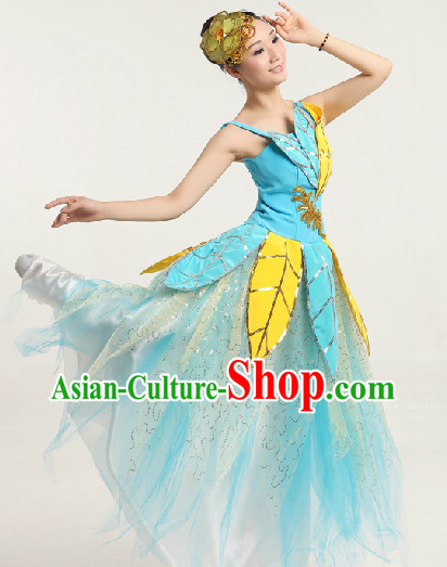 Enchanting Effect Leaf Dance Costumes and Headwear Complete Set for Women