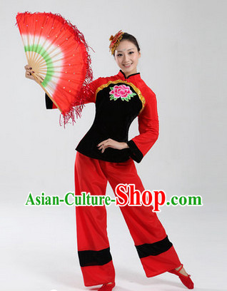 Traditional Chinese Folk Dancing Costumes and Headwear Complete Set for Women 3