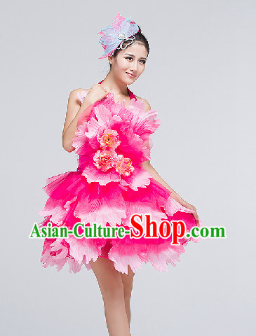 Traditional Chinese Flower Dancing Costumes and Headwear Complete Set for Women