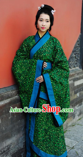 Han Dynasty Peacock Feather Pattern Traditional Clothes for Women