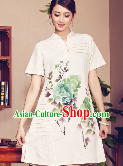 Traditional Chinese Hands Painted Mandarin Shirt for Women