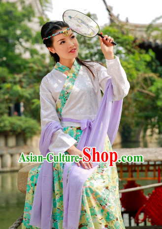 Traditional Chinese Fan Dancewear and Headwear Complete Set for Women