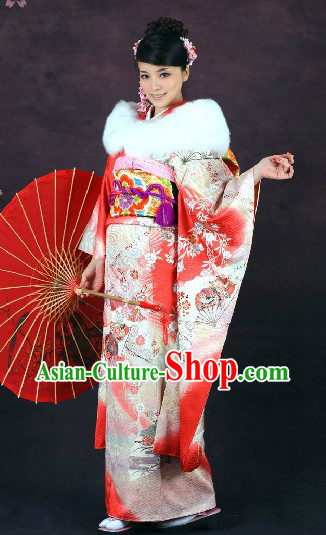Traditional Japanese Furisode Kimono 16 Pieces Complete Set for Women