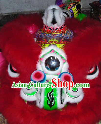 Supreme Long Red Wool Hok San Lion Dance Costumes Complete Set