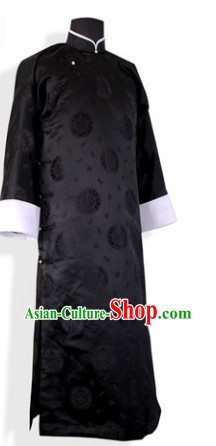 Traditional Chinese Minguo Time Long Black Robe for Men