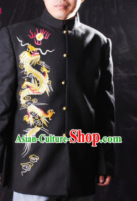 Traditional Chinese Black Embroidered Dragon Blouse