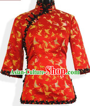Chinese Classical Red Silk Tang Suit Blouse for Women