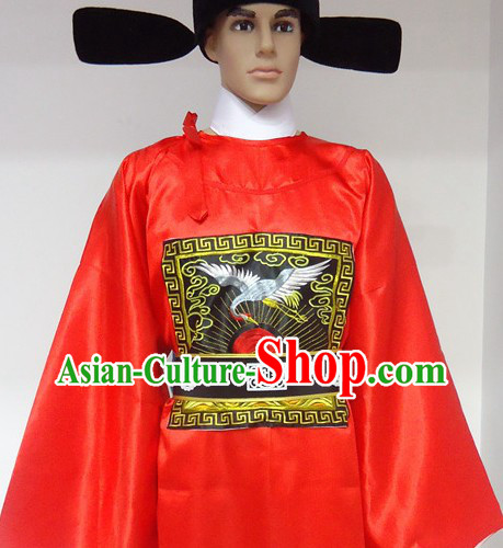 Ancient Chinese Ming Dynasty Red Government Robe and Hat for Men