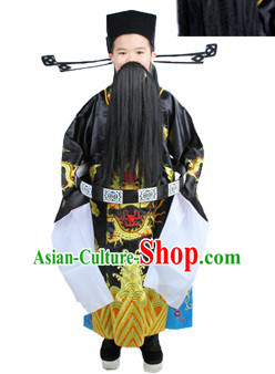Traditional Chinese Bao Gong Judge Costumes and Hat for Children