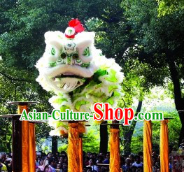 White and Light Green Long Wool Lion Dance Show Costume Complete Set