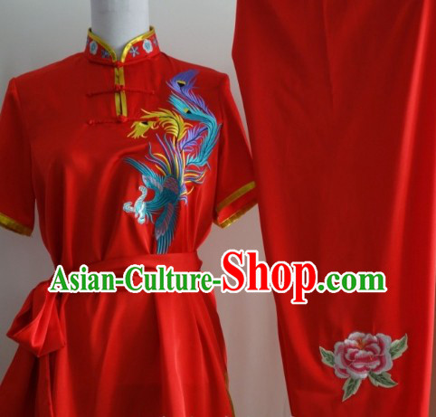 Short Sleeves Silk Broadcloth Embroidered Phoenix Mulan Uniform