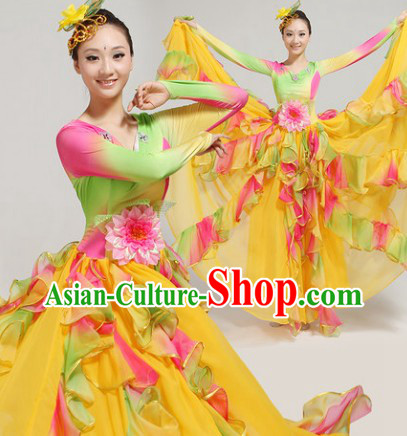 Rainbow Color Opening Dance Costumes and Headwear Complete Set for Women