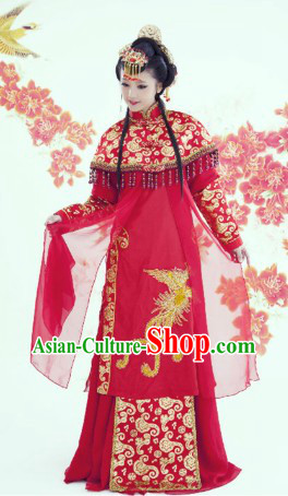 Traditional Chinese Wedding Ceremony Red Dress Complete Set for Brides
