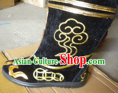 Black Traditional Chinese Stage Performance Folk Dance Boots
