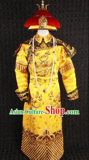 Top Qing Dynasty Imperial Emperor Costumes and Crown Complete Set