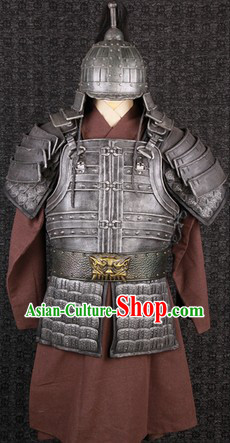 Ancient Chinese Film Costumes General Armor Clothes and Helmet Complete Set for Men