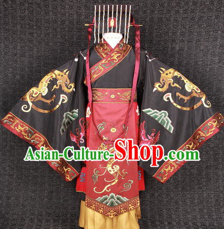 Ancient Chinese Film Costumes Emperor Clothes and Crown Complete Set for Men