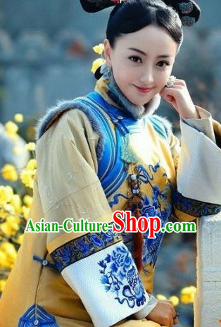 Qing Dynasty Princess Clothes and Hair Accessories Complete Set for Women