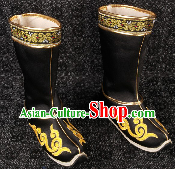 Ancient Chinese Black Handmade Long Boots