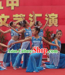 Traditional Chinese Blue Dance Costumes Complete Set