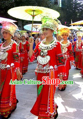 Traditional Chinese Miao Ethnic Costumes and Silver Hat