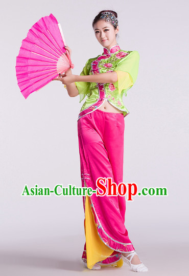 Chinese Classic Green Stage Performance Fan Dancing Outfit