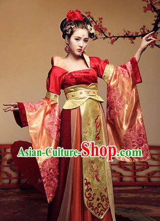 Ancient Chinese Tang Dynasty Imperial Concubine Outfits and Hair Accessories