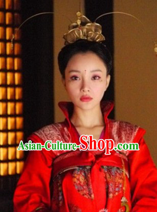 Tang Dynasty Princess Brides Wedding Clothing and Headdress Complete Set