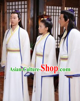 Ancient Chinese School Students Long White Robe with Cape
