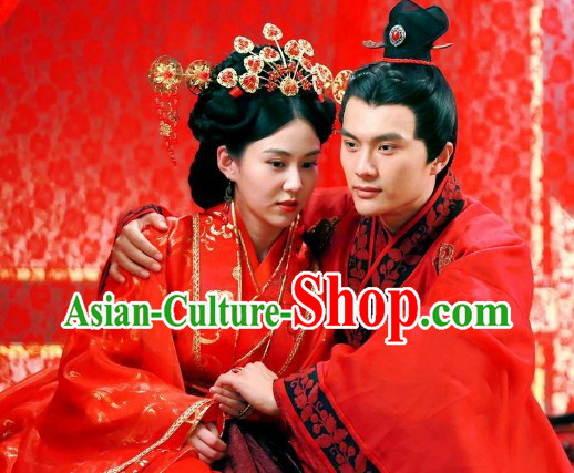 Chinese Classic Han Clothing Wedding Dresses and Phoenix Hair Accessories Two Sets