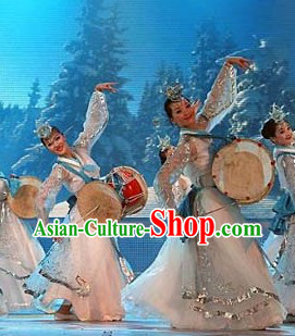 Stage Performance Korean Ethnic Dance Costumes and Headwear Complete Set