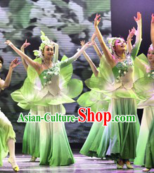 White and Green Jasmine Flower Dancewear Costumes and Headwear Complete Set for Women