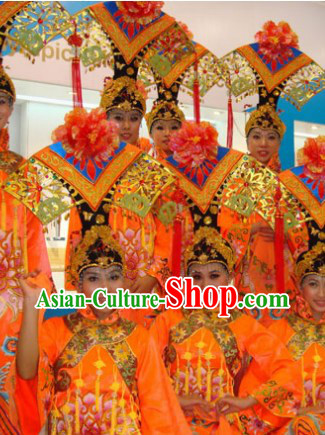 Chinese Qing Dynasty Manchu Dance Costume Dancewear and Headdress Complete Set